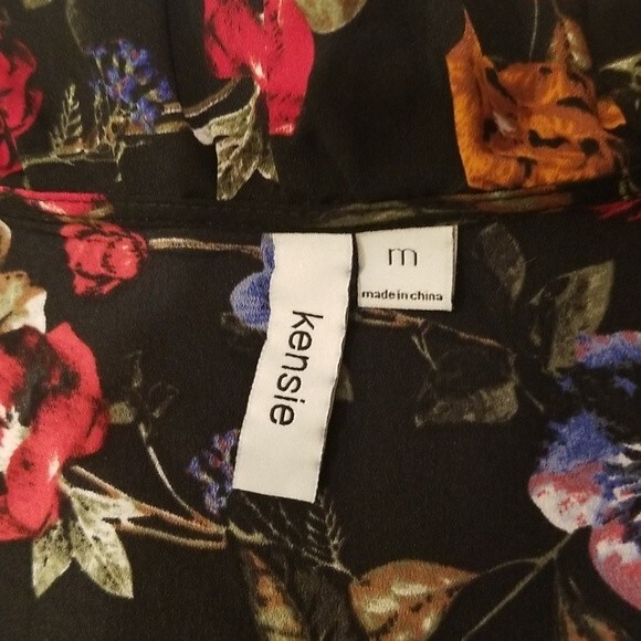 KENSIE Floral print wrap dress ruffle accent long sleeve v-neck black size M new - Picture 7 of 13